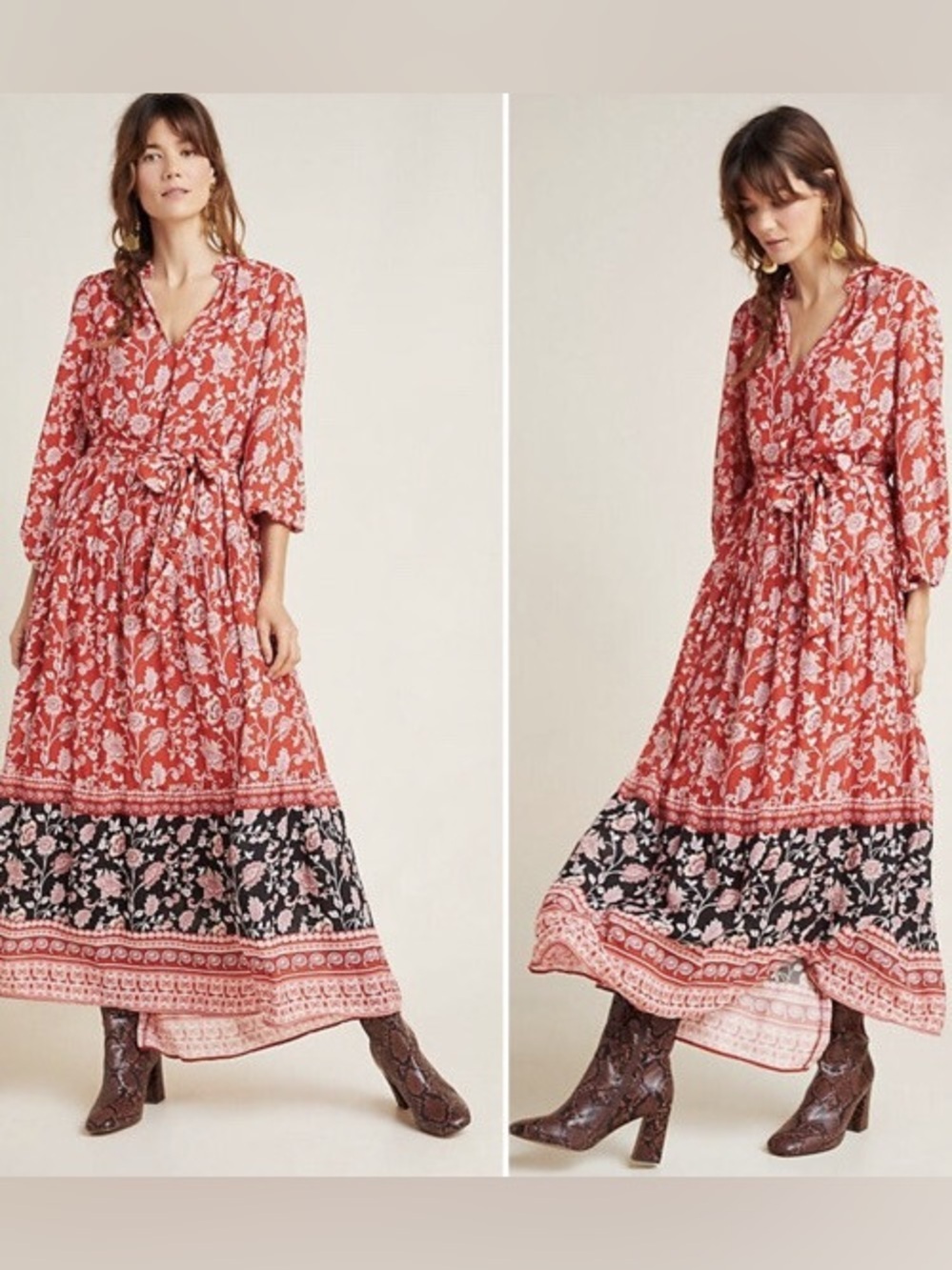 Anthropologie Maeve Red Floral Melina Dress XSP